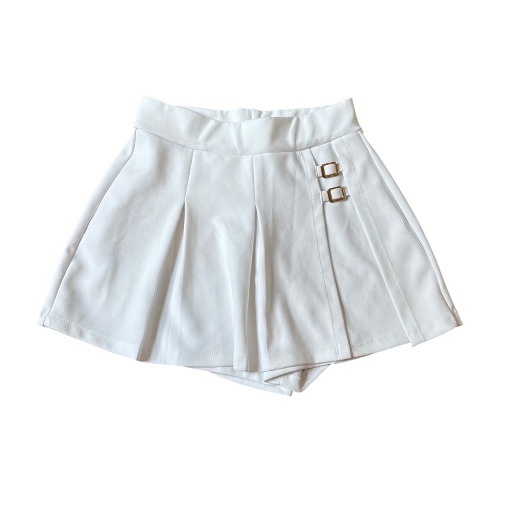 Lemite Pleated Skort Women White Buckle Detail Preppy Mini Skirt SIZE M‎